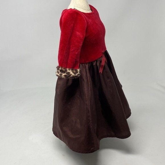 American Girl Chocolate Cherry Party Dress Gown Leopard Trim - Picture 5 of 13